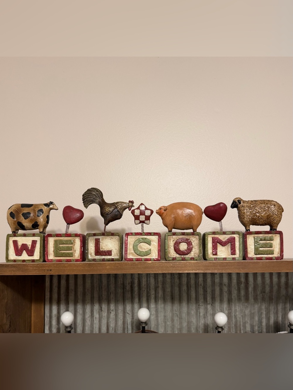 Primitive Farm Animals Block Reversible Welcome Sign